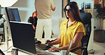 Studio, woman and photography editor on laptop with post production software on graphic tablet. Art, picture retouching and creative design for fashion magazine, drawing and editing media backstage