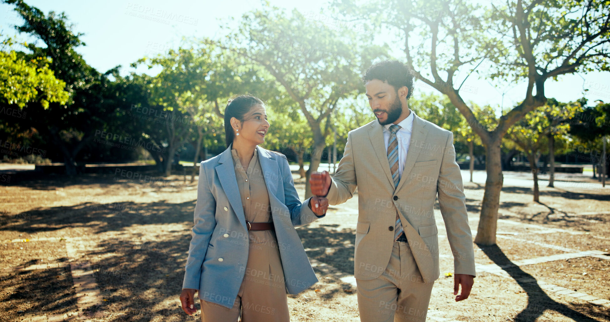 Buy stock photo Outdoor, business people and fist bump with greeting, support and cooperation for project. Coworking, commute and employees in city, hand gesture and partnership with target achievement and agreement