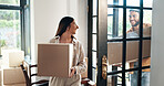 New house, happy and couple with boxes, mortgage and ownership of property for real estate or lounge. Relocation, buyer and people with cardboard in living room, investment or purchase with home loan