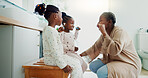 Mother, children and brushing teeth in dental hygiene, morning routine or healthcare together in bathroom. Happy mom, daughters and cleaning mouth in tooth whitening, oral or gum care at home