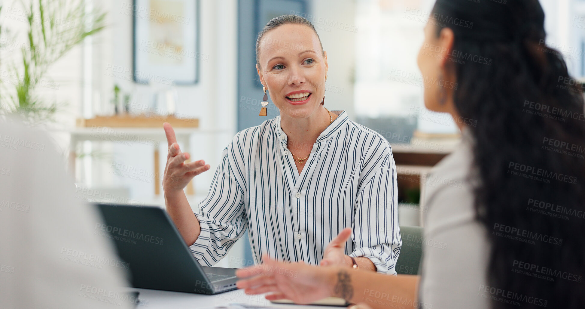 Buy stock photo Advisor, meeting and planning with business people in office for account manager, teamwork or discussion. Investment portfolio, client research and talking with employees in agency for review