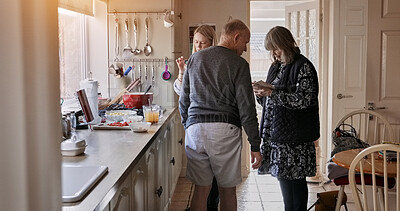 Buy stock photo Woman, prepare and food in kitchen for family or recipe instructions, dinner diet or vegetable nutrition. Female person, stove or meal planning for parents in home with potato stew, hunger or health
