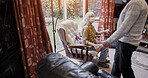 Senior, couple and face mask in living room for virus protection or sick, compliance or health care. Old people, pandemic management for illness cooperation in home or marriage, empathy or quarantine