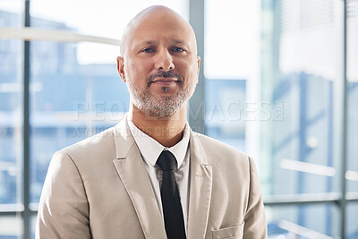 Buy stock photo Lawyer, boss and portrait of business man in office for professional, planning and legal consultant. Advocate, pride and manager with face of mature employee for attorney, confidence and director