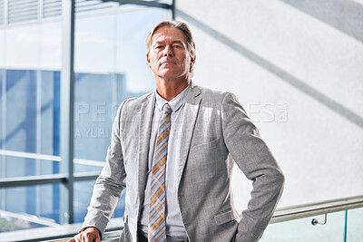 Buy stock photo Businessman, portrait and mature director in office with confidence, pride and suit for professional career. Corporate lawyer, face and ambition in workplace for success and law firm with experience