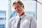 Businessman, portrait and mature person in office with confidence, pride and expert for professional career. Corporate lawyer, face and ambition in workplace for success and law firm with experience