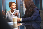 Office, business women and discussion with smile, planning and opinion for corporate project with chat. Boardroom, meeting and female manager with event planner with details, ideas and communication