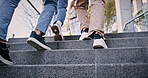 Feet, people and walking on steps at school for education, learning break and studying of classroom lesson. Students, legs and stairs for knowledge, university and travel for morning path outdoor