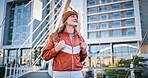 Student, college and thinking with woman in outdoor for education, future and knowledge. Learning, inspiration and youth development with person at campus for scholarship, vision and studying