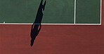 Shadow, tennis court and player with training for match, challenge or championship with sports. Fitness, practice and silhouette athlete on field for outdoor workout, game or exercise at competition.