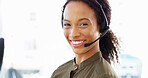 Customer service, headset and portrait of woman in office with consultation for lead generation, crm or inbound support. Contact us, audio tech and call center agent with order process at helpdesk.
