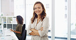 Office, businesswoman and pride in portrait for accountant, professional career and investment. Smile, female person and financial manager with arms crossed for about us, auditing and accounting firm