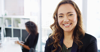 Buy stock photo Office, businesswoman and confidence in portrait for manager, professional career and investment. Smile, female person and financial accountant with pride for about us, ambition and accounting firm