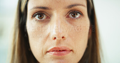 Buy stock photo Eye care, vision and woman with focus in portrait for optical assessment, glaucoma exam and eyesight correction. Optometry, person and face closeup for contact lenses, ophthalmology and healthcare