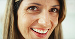 Dental care, healthcare and woman with smile for teeth with whitening treatment, polish service or oral hygiene. Dentistry, face or happy person for orthodontic results, gum health or implant filling