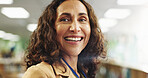 Portrait, teacher and woman with smile, confident and curriculum for knowledge in elementary and education. School, educator and mature person with joy for career growth, happy and academy in USA