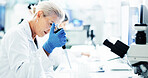 Dropper, medical and science with woman in laboratory for development, innovation or research. Healthcare, pharmaceuticals and pipette with mature scientist at work on clinical trial for breakthrough