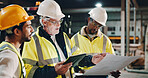 Teamwork, blueprint or people in carpentry workshop for furniture manufacturing, renovation or labor. Mentor, apprentice or carpenter crafting plan for woodwork, remodeling maintenance or restoration