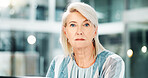 Portrait, serious and mature woman, office and confident for investment in company or accountant. Business, employee and person with pride for career growth, financial advisor or  ambitious in Canada