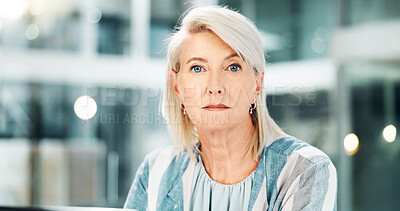 Buy stock photo Portrait, serious and mature woman, office and confident for investment in company or accountant. Business, employee and person with pride for career growth, financial advisor or  ambitious in Canada