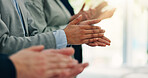 Applause, celebration and business people in office with achievement, goal or success. Collaboration, teamwork and group of financial advisors with clapping hands for target, solidarity or unity.