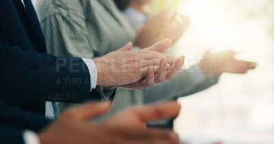 Buy stock photo Applause, celebration and business people in office with goal, achievement or success. Collaboration, teamwork and group of financial advisors with clapping hands for target, solidarity or unity.
