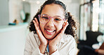 Happy girl, portrait or glasses with sight for eyecare, optical or vision at optometry store. Female person, child or kid with spectacles for youth development or eye prescription at optometrist shop