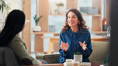 Buy stock photo Discussion, business people and woman in office, meeting and planning for creative project. Employees, advice and sales consultant in workplace, feedback for proposal and success with brainstorming