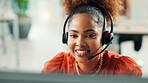 Headset, woman and technical support agent in office with online consultation for call center help. Mic, contact us and female customer experience consultant with lead generation for telemarketing.
