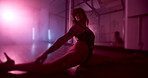 Woman, dancer or dance with pole for silhouette, tease performance or sexy movement in nightclub. Practice, spotlight and female person in routine for seduction, stripping and stage entertainment