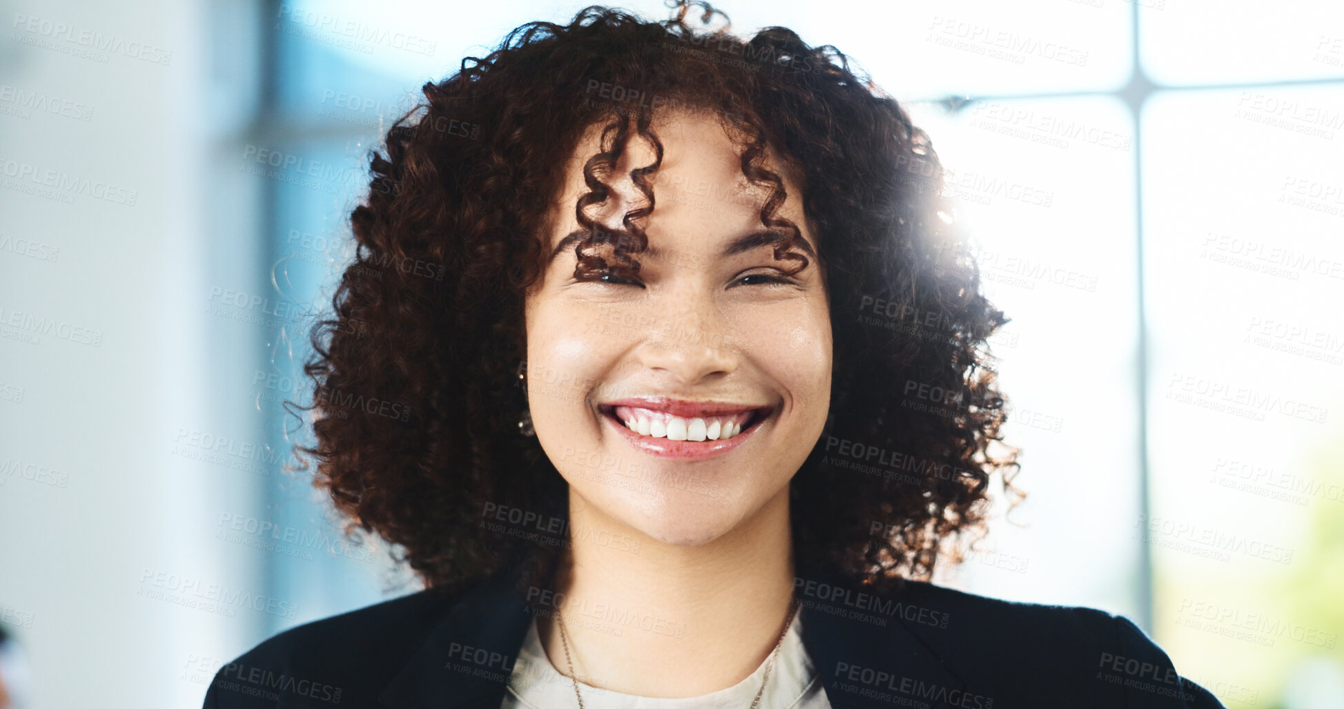 Buy stock photo Happy, professional and portrait of businesswoman in office with confidence for corporate career growth. Pride, internship and female financial manager from Portugal with job development in workplace