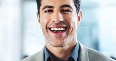 Buy stock photo Happy, professional and portrait of businessman in office with confidence for corporate career growth. Pride, smile and face of male financial manager from London with job development in workplace.