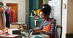 Woman, laptop and excited for small business, ecommerce and fashion boutique startup with online sales. Designer, success and digital website for internet store, retail service and quality control