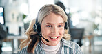 Professional, office and business woman for customer service, online consulting and telemarketing. Company, administration and person with headset for communication, virtual assistant and contact