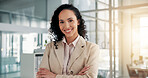 Portrait, business and woman with arms crossed in office for about us, corporate career and finance experience. Accountant, confidence and accounting company, investment growth and asset management