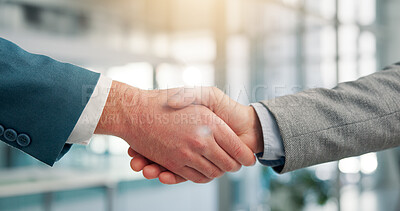 Buy stock photo Handshake, hands and agreement for deal, negotiation and closeup of partnership in office or meeting. Team, thank you and people with gesture for collaboration, corporate and opportunity for business