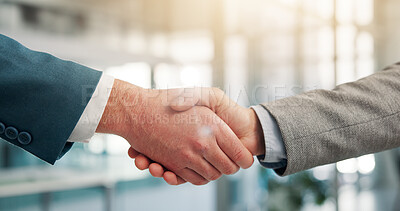 Buy stock photo Handshake, hands and agreement for deal, collaboration and closeup of partnership in office or negotiation. Team, thank you and people with gesture for meeting, corporate and opportunity for business