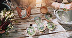 Agriculture, hands and packaging produce in container for fresh harvest, organic market and supply chain. Sustainable business, people and teamwork for food distribution, packing inventory and above