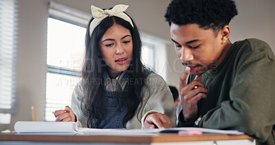 Buy stock photo Education, tutor and test with students in classroom for high school academy, future and scholarship. Entrance exams, studying and learning assessment with people on campus for knowledge and help