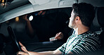 Man, police and stop for drivers licence of car, registration check and traffic warning. Person, law enforcement and identity for drunk driving, fine penalty and transport risk for violation at night