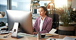 Research, notebook or woman on computer in finance for online project, review or economy website. Night, financial consultant and accountant on digital tech for planning budget, report or business