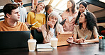 Sad people, meeting and bad news with tablet for mistake, project fail or disapproval at office. Group, creative designers or frustrated employees with technology for debt, loss or company rejection