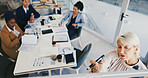 Business people, training and woman in office, whiteboard and feedback for company growth. Employees, group and leader in workplace, project ideas and meeting for stats, planning and review proposal