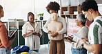 First aid, training and people with choking dummy in office for abdominal thrusts, heimlich maneuver and life saving. Business, notes and emergency rescue for workplace safety and employee engagement