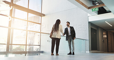 Buy stock photo Business people, hiring and handshake in office, recruitment and job interview with onboarding. Employee, candidate and human resources manager in workplace, shaking hands and welcome with b2b deal