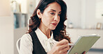 Woman, therapist and and tablet for counselling, help and checklist for support in office. Psychologist, healthcare and thinking for advice, perspective or empathy for mental health consultation