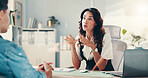 Doctor, consulting and advice with woman in office for healthcare discussion, insurance and patient results. Medical assessment, diagnosis and wellness with people in hospital for treatment plan