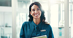 Doctor, woman and portrait in hospital for healthcare, pride and confidence with medical professional in neurology. Medicine, health and mature female neurologist with about us, help and advice