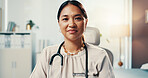 Portrait, doctor and medical with woman in office for healthcare physician, insurance or obgyn consultant. Fertility specialist, gynecology or reproductive expert with person in hospital for wellness