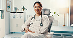 Portrait, doctor and healthcare with woman in office for medical physician, insurance or obgyn consultant. Fertility specialist, gynecology or reproductive expert with person in hospital for wellness